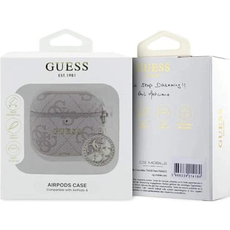 CG Mobile Guess 4G Strass Charm Fall für AirPods 4, Hardcase aus Öko-Leder und PC, rosa – Bild 3