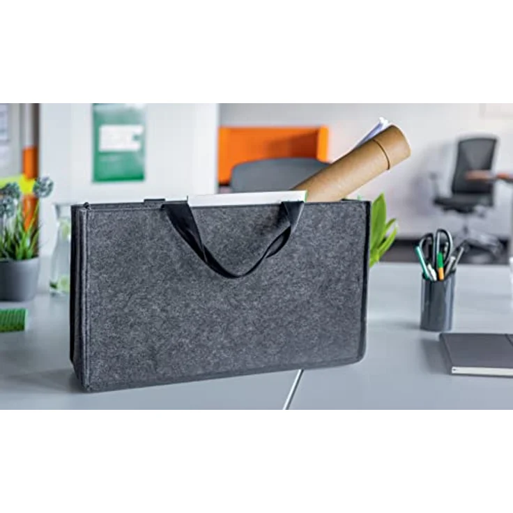 SIGEL BA411 Desk Sharing Bag, L, Organizer für mobiles Arbeiten, absolut sicherer Stand: für Laptop und Unterlagen, Synthetischer Filz, dunkelgrau, 50 x 15 x 28 cm – Bild 5