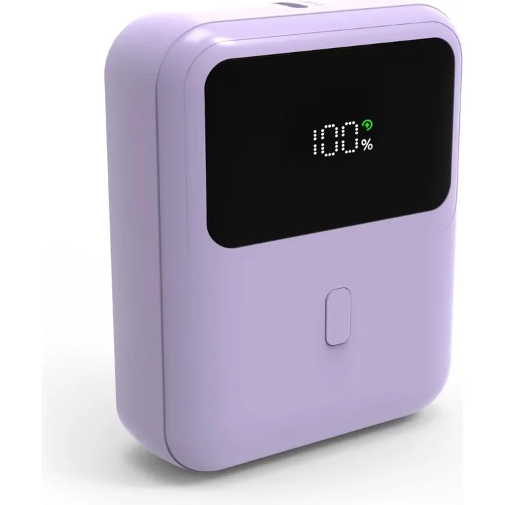 QUALO Powerbank QPB10-LD-20-09, 10000 mAh mini mit LED-Display und 20W Schnellladung, Flieder