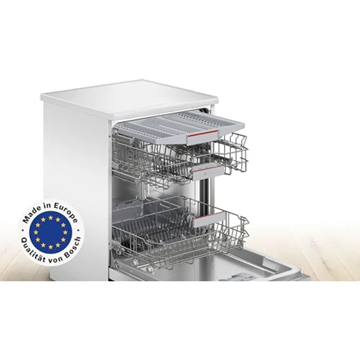 Bosch SMS4EVW08E, Energieklasse B, Smarter Geschirrspüler Freistehend 60 cm, Serie 4, Rackmatic, automatische Türöffnung, Intensive Reinigung, Automatikprogramme, Programmassistent, Weiß, AquaStop – Bild 2