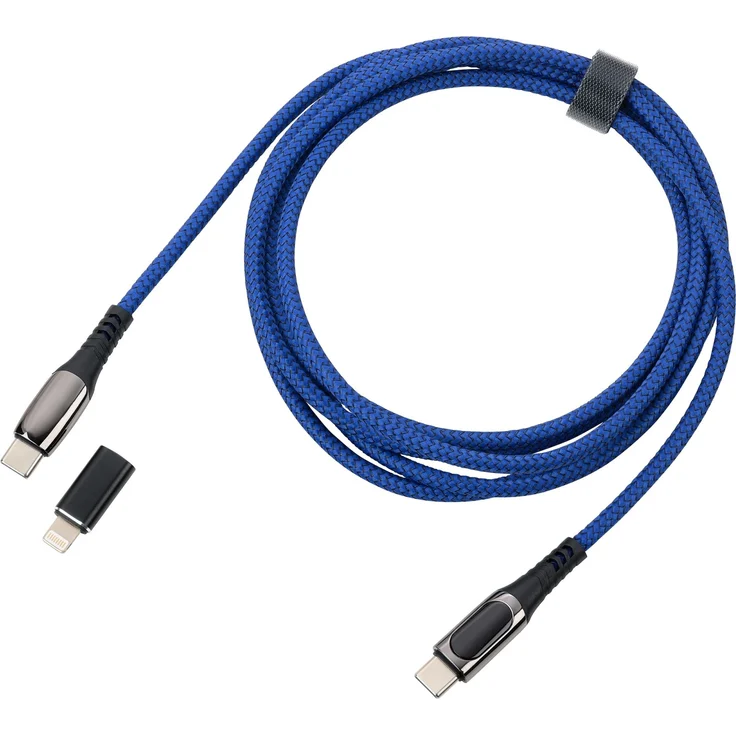 TROIKA CBL20/DB, 2 m USB C Kabel mit Lightning-Adapter, Blau, robustes gewebtes Material aus recyceltem Polyester, für schnelles Laden und Datenübertragung