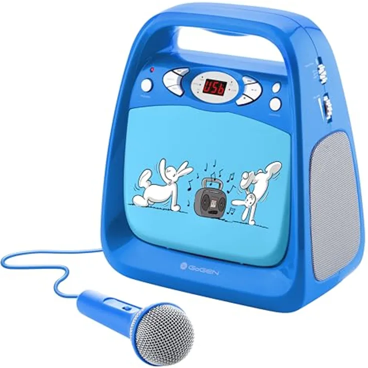 GoGen Bob und Bobek CD KARAOKE, Kompaktanlage mit Bluetooth, USB-Eingang, Mikrofon, blau