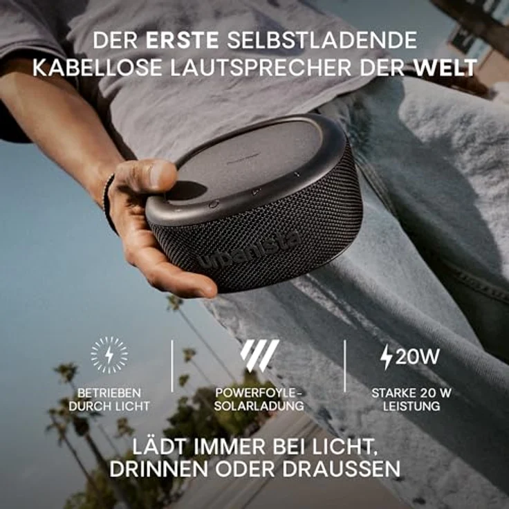 Urbanista Malibu Kabelloser Bluetooth-Lautsprecher, solarbetriebener Lautsprecher mit endloser Wiedergabe, tragbarer Lautsprecher, wasserdicht IPX67, Tastensteuerung, Bluetooth 5.2 Dual Pairing… – Bild 3