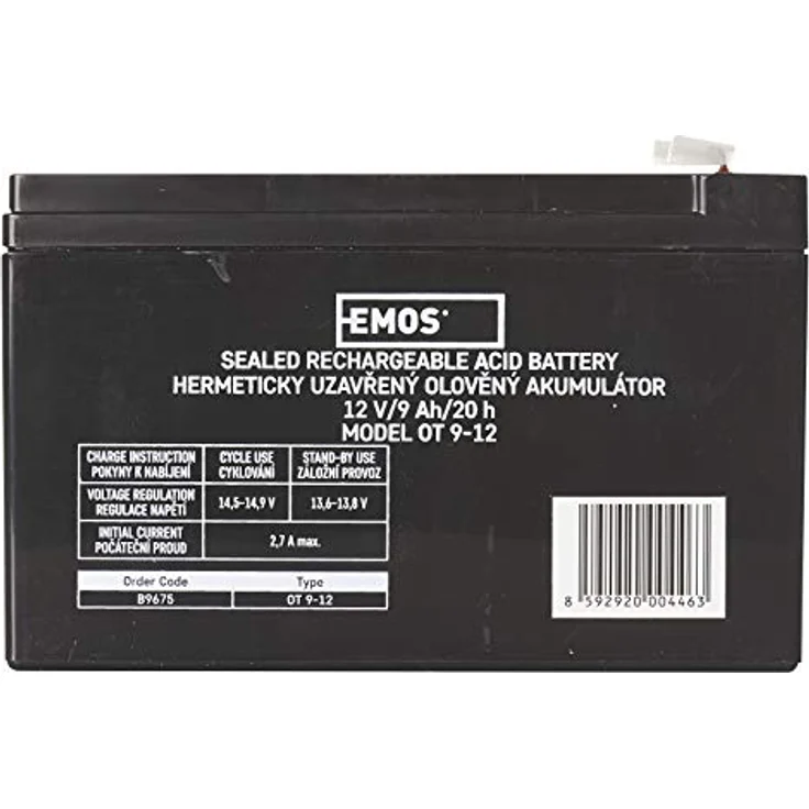 EMOS Wartungsfreier Bleiakku 12V 9Ah AGM Batterie Faston 6,3mm Anschluss für USV-Geräte 151x65x94 mm – Bild 4