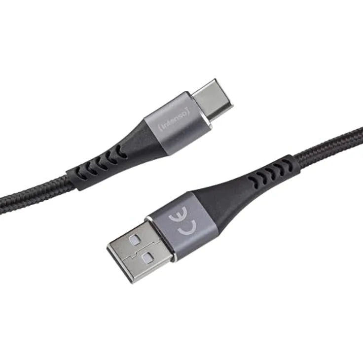 Intenso A315C USB-A auf USB-C Kabel, 60W Schnellladung, 1,5 m, Nylonmantel, schwarz