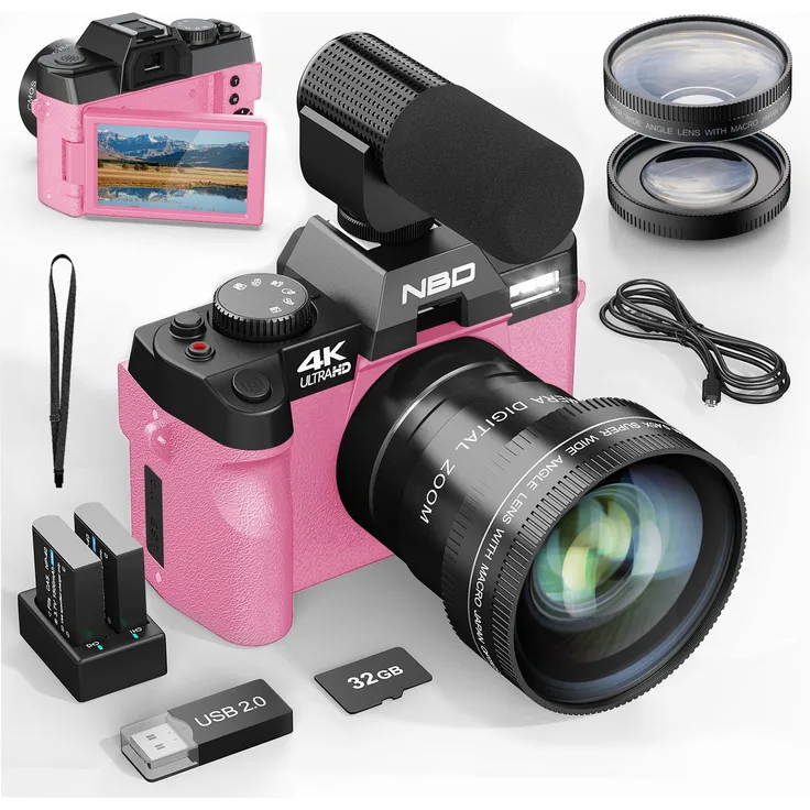 NBD 4K-Video Digitalkamera, 48 MP mit manuellem Fokus, Weitwinkel- & Makroobjektiv, 16-fachem Zoom, WIFI