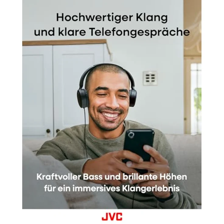 JVC HA-S33UC-B USB-C On-Ear-Kopfhörer, weiche Ohrpolster, faltbar, mit Mikrofon & 3-Tasten-Fernbedienung, einseitiges Kabel, Schwarz – Bild 3
