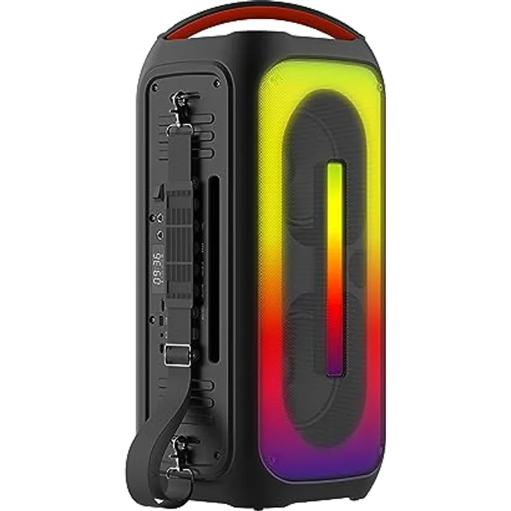 Majestic Flame 66 PRO - Bluetooth Party-Lautsprecher, LED-Lichter, USB/Micro SD/AUX/MIC/Guitar, Mikrofon, Fernbedienung, TWS, Akku, Tragegriff und Schultergurt
