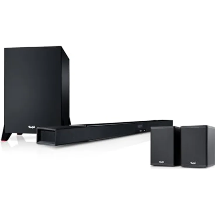 Teufel CINEBAR LUX Surround Ambition 5.1 Set - Soundbar mit Kabellose Aktiv Rear-Speaker, Subwoofer, Dolby Audio, WLAN, Bluetooth, Multiroom, 4K-Pass-Through, HDMI 3D ARC CEC - schwarz - Preisvergleich