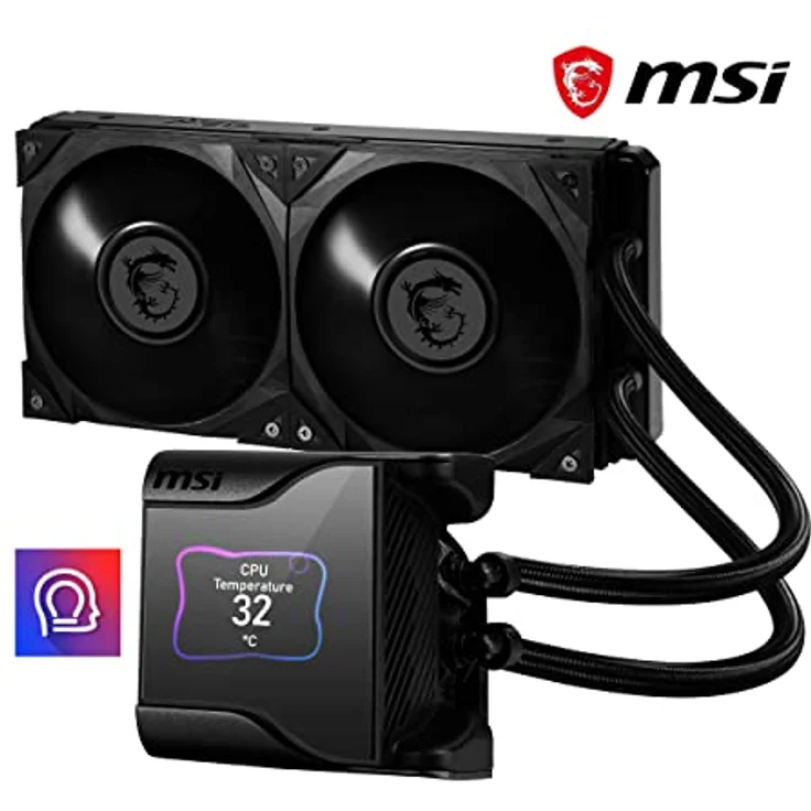 MSI MEG CORELIQUID S280 AIO CPU-Wasserkühlung, 2.4 Zoll IPS Display, 7th Gen Asetek Pumpe, VRM Lüfter, 2x Silent Gale P14 Lüfter, verdampfungssichere Schläuche, MSI Center, AMD & Intel Kompatibel – Bild 4