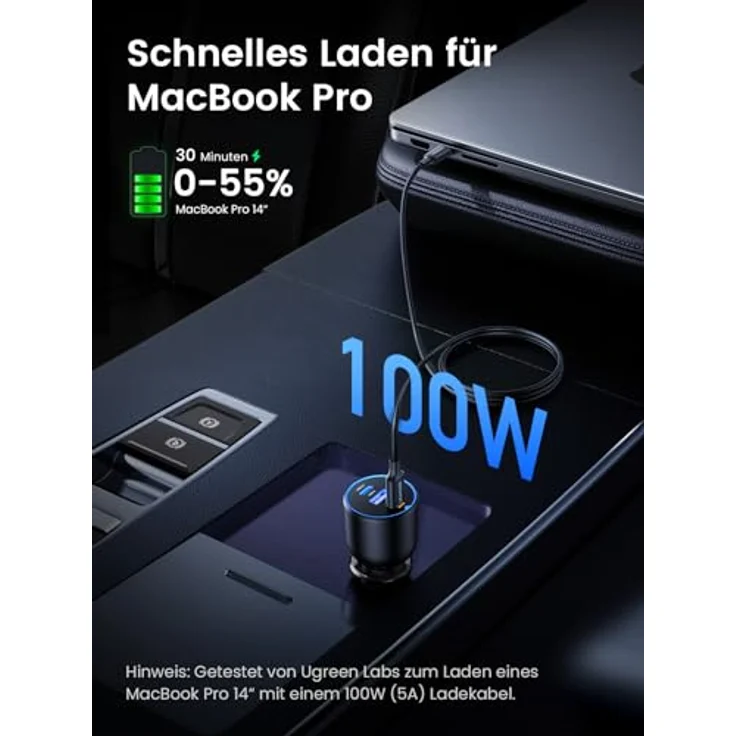 UGREEN 130W Zigarettenanzünder USB C Auto Ladegerät, 3-Port Schnellladeadapter mit PD+QC 3.0 für MacBook Pro, iPhone 16/16 Pro/16 Pro Max, Galaxy S24, robustes Design mit intelligentem Ladeschutz – Bild 5