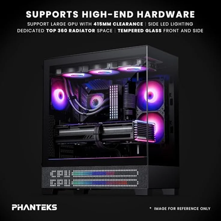 Phanteks XT View Matrix RGB, Midi Tower Gehäuse mit gehärtetem Glas, E-ATX Unterstützung, Schwarz – Bild 5