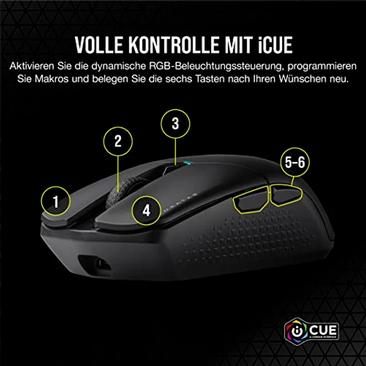 Corsair KATAR Elite Wireless Gaming-Maus - Ultraleicht, Optischer Marksman-Sensor 26.000 DPI, Unter 1ms Slipstream Wireless Drahtlosverbindung, Akkulaufzeit bis zu 110 Stunden - Schwarz – Bild 4