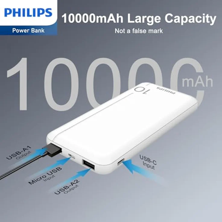 Philips Slim Powerbank 10000mAh mit LED Micro-USB Kabel white – Bild 4