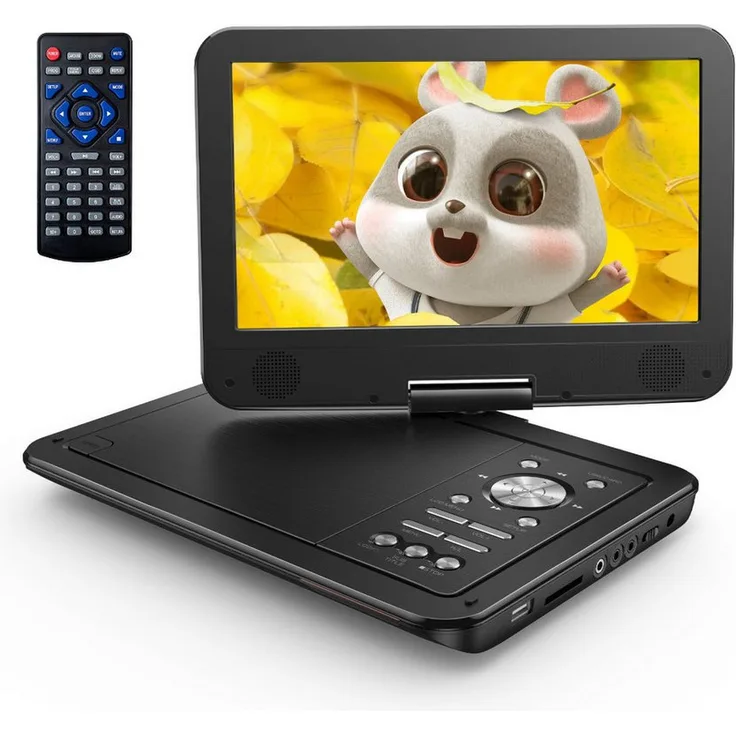 Yoton Tragbarer DVD-Player YD105, 10.5 Zoll mit Haltepunkt-Speicherfunktion, drehbarem Monitor und Lautsprechern