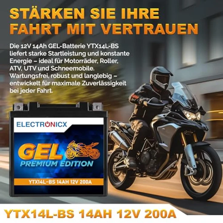Electronicx YTX14L-BS GEL Motorradbatterie 14Ah 12V - wartungsfrei, auslaufsicher, rüttelfest – Bild 2