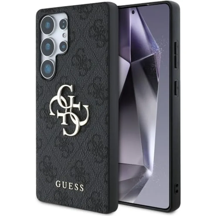 CG MOBILE Unter Lizenz Guess Hülle für S25 Ultra Schwarz Big 4G Logo Classic Logo - Hardcase aus Öko-Leder/TPU/PC