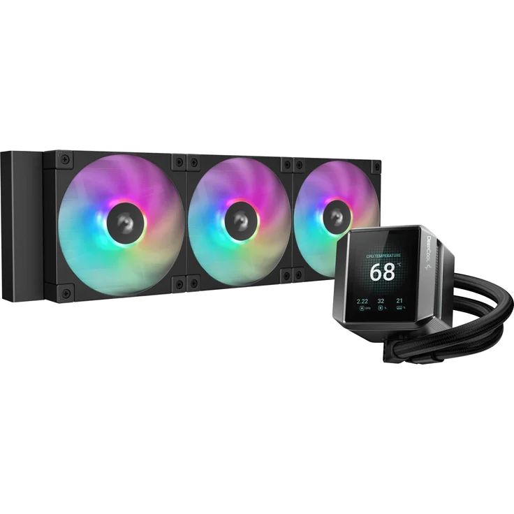 Deepcool MYSTIQUE 360 ARGB, CPU Wasserkühler mit 2,8" TFT Bildschirm, optimierter Wasserpumpe der 5. Generation und ARGB PWM-Lüftern, Schwarz