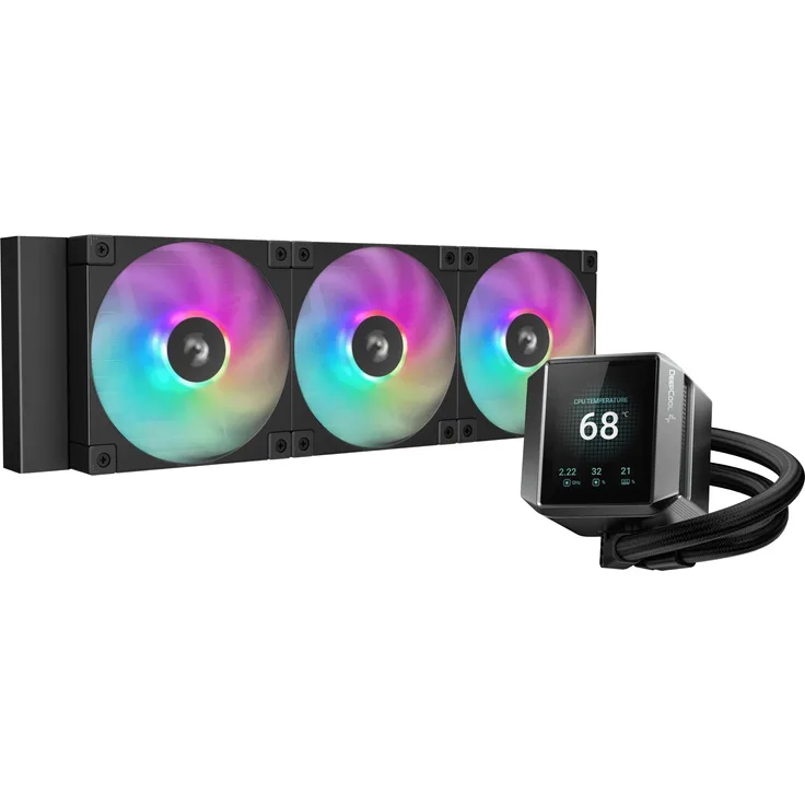 Deepcool MYSTIQUE 360 ARGB, CPU Wasserkühler mit 2,8" TFT Bildschirm, optimierter Wasserpumpe der 5. Generation und ARGB PWM-Lüftern, Schwarz