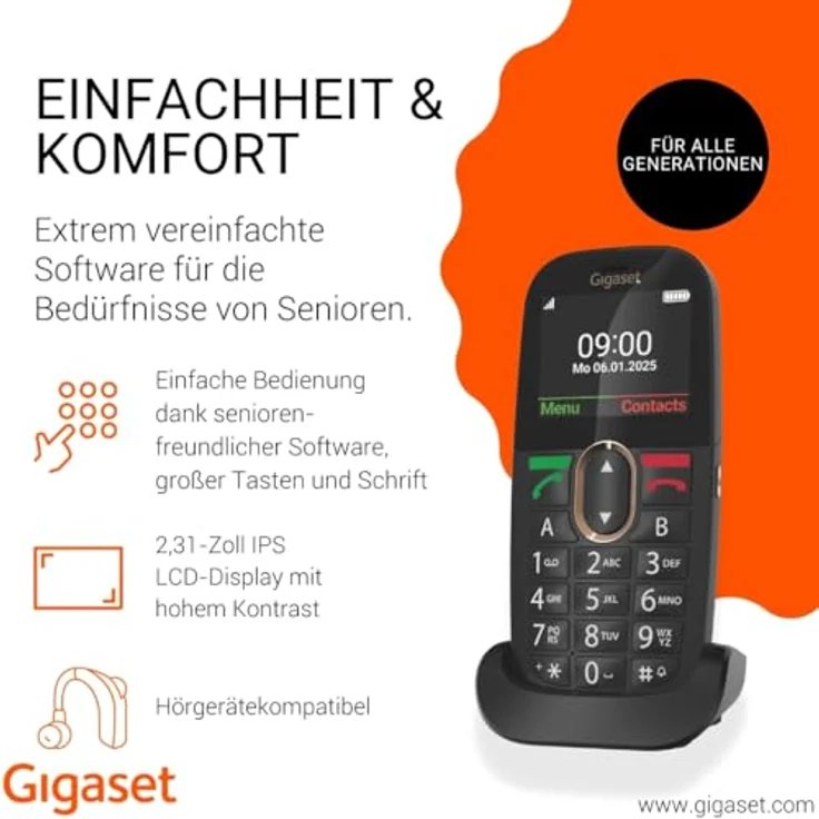 Gigaset GL695 Mobiltelefon – 4G mit Voice over LTE, 2,31" IPS-Display, große Tasten, 1400 mAh Akku, SOS-Notruftaste, Bluetooth 5.0, hörgerätekompatibel, schwarz – Bild 2