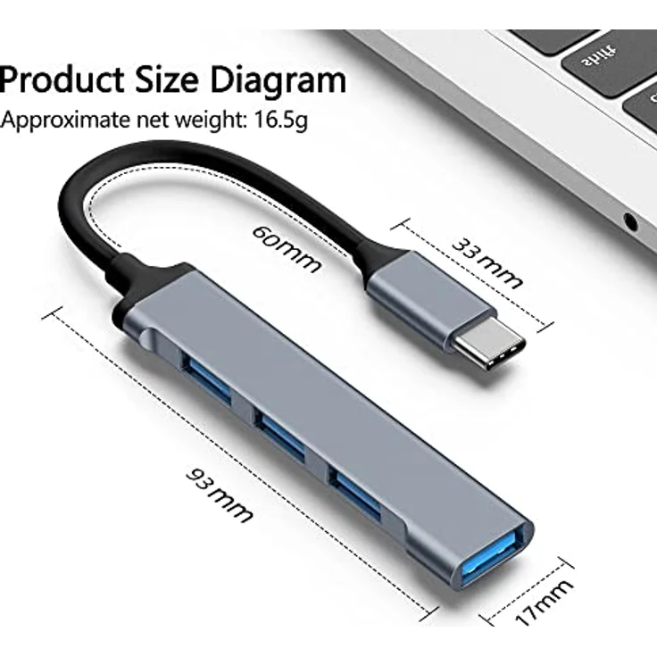 Hub USB C 3.0 auf USB Adapter mehrfachstecker 4 Port Datenhub USB Hub Docking Station mit 1*USB 3.0 und 3*USB 2.0, Hub USB für MacBook, Flash Drives,Notebook PC,Mobile HDD und mehr Typc C Geräten – Bild 2