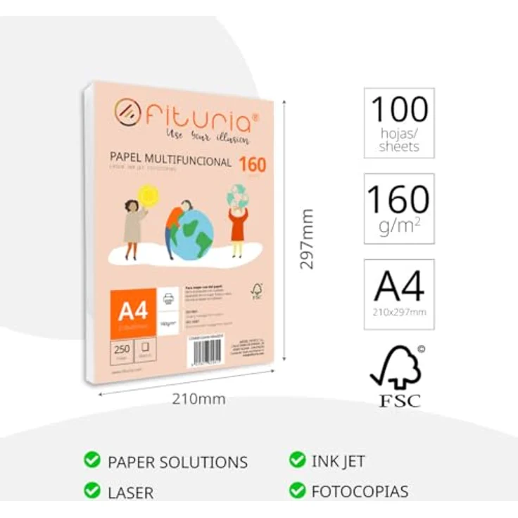 OFITURIA DIN A4 Druckerpapier, 100 Blatt, 160g/m², weiß, für Laserdrucker und Tintenstrahldrucker, FSC-zertifiziert – Bild 2