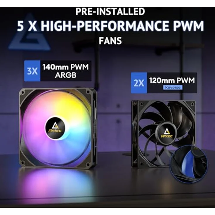 Antec FLUX Rear Midi Tower PC Gehäuse, ATX/Micro-ATX/ITX, schwarz, mit RGB-Beleuchtung und verbessertem Kabelmanagement – Bild 5