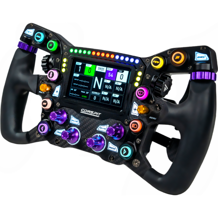 Conspit MAX01 Formula Lenkrad, Gaming-Lenkrad mit 4-Zoll-High-Res-Dashboard, 29 RGB-LEDs, 10 RGB-Buttons, Vollcarbon und Aluminium, Silent-Magnetic-Schalt- & Kupplungspaddles