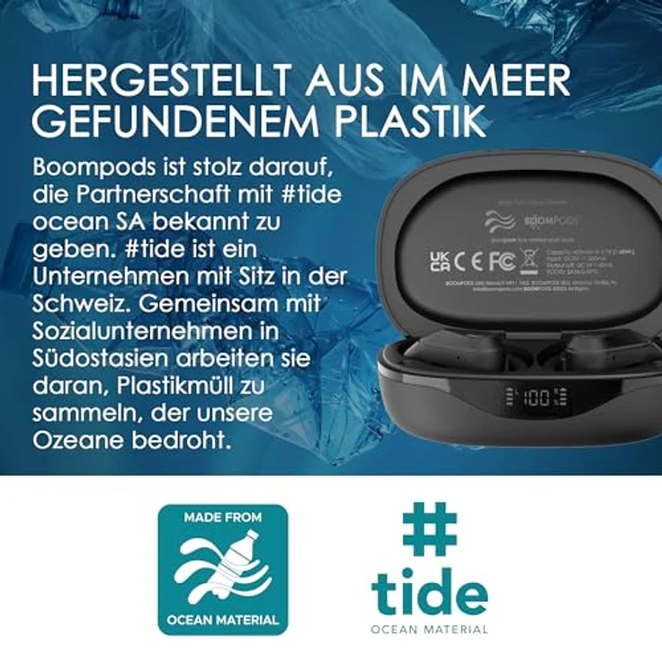 Boompods Sportpods Ocean TWS Black (6 h, Kabellos), Schwarz, In Ear-Sport-Kopfhörer mit Bluetooth 5.0 – Bild 2