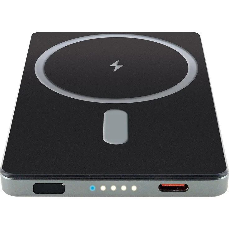 Schwaiger Powerbank LPBC0500, 5.000 mAh, QI-Ladefunktion, MagSafe-kompatibel, Wireless & USB-C, Schwarz – Bild 1