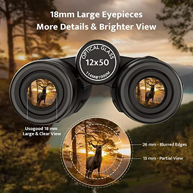Usogood 12 x 50 Fernglas für Erwachsene, wasserdichtes Kompaktfernglas mit Stativ und Smartphone-Adapter für Vogelbeobachtung, Wandern und Reisen – Bild 2