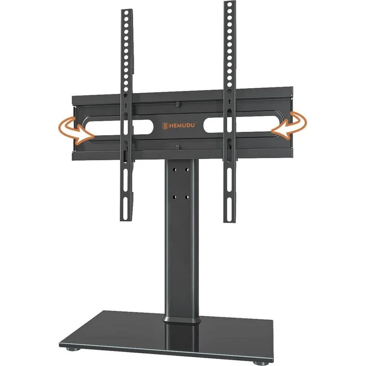 Universal Drehbarer TV-Ständer HT06B-002, für 27-55 Zoll LCD-LED-TV mit 9-stufiger Höhenverstellung und Schwenkfunktion, schwarzes gehärtetes Glas