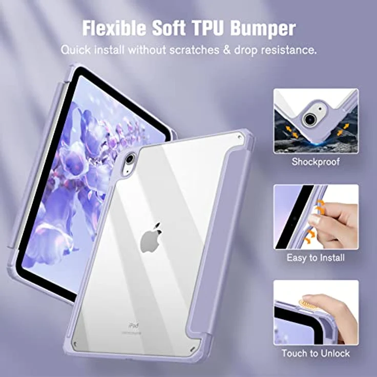 Fintie Hybrid Hülle für iPad 10. Generation 2022 (10.9 Zoll) mit Stifthalter - Stoßfeste Schutzhülle mit transparenter Hartschale auf der Rückseite, Violett – Bild 4