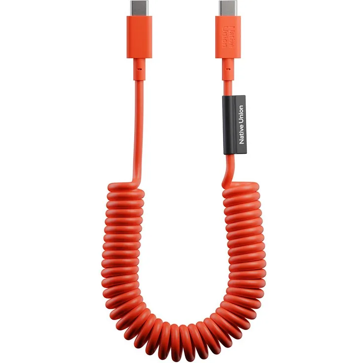 Native Union USB-C auf USB-C Spiralkabel 60W 1,2m Serie POP, rot, dehnbar und knotenfrei, langlebig bis 30000 Biegungen