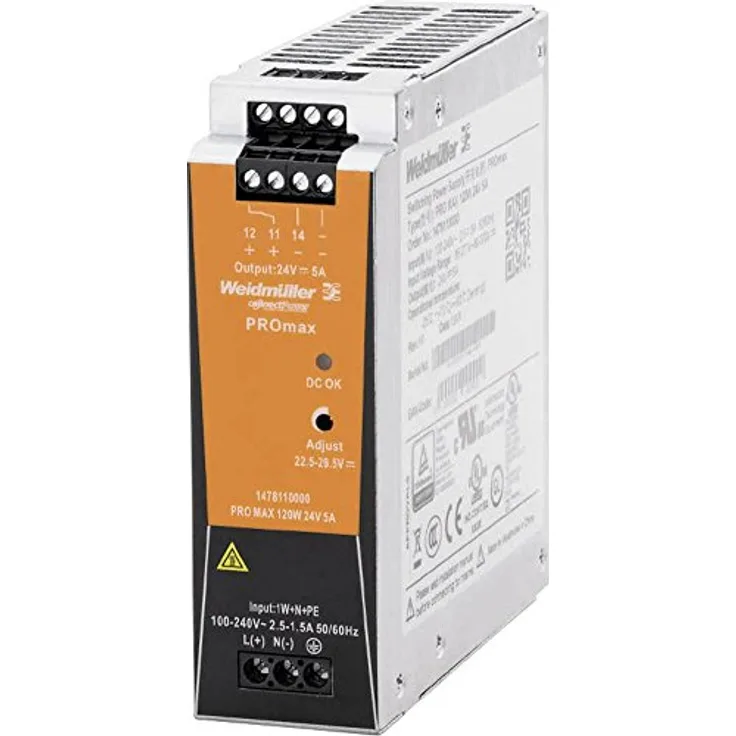 Weidmüller 1478110000 Netzteil, max. 120 W, 24 V, 5 A, stabilisiert, Schraubanschluss, Tragschienenmontage