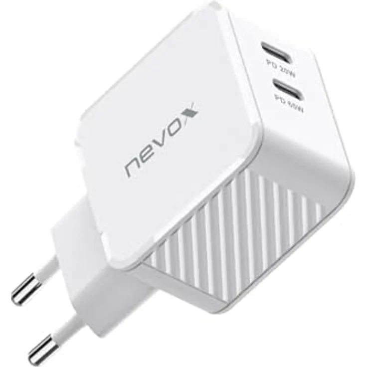 Nevox 65W Dual USB-C PD Ladegerät, GaN Technologie, kompakt und leicht, Weiß – Bild 2