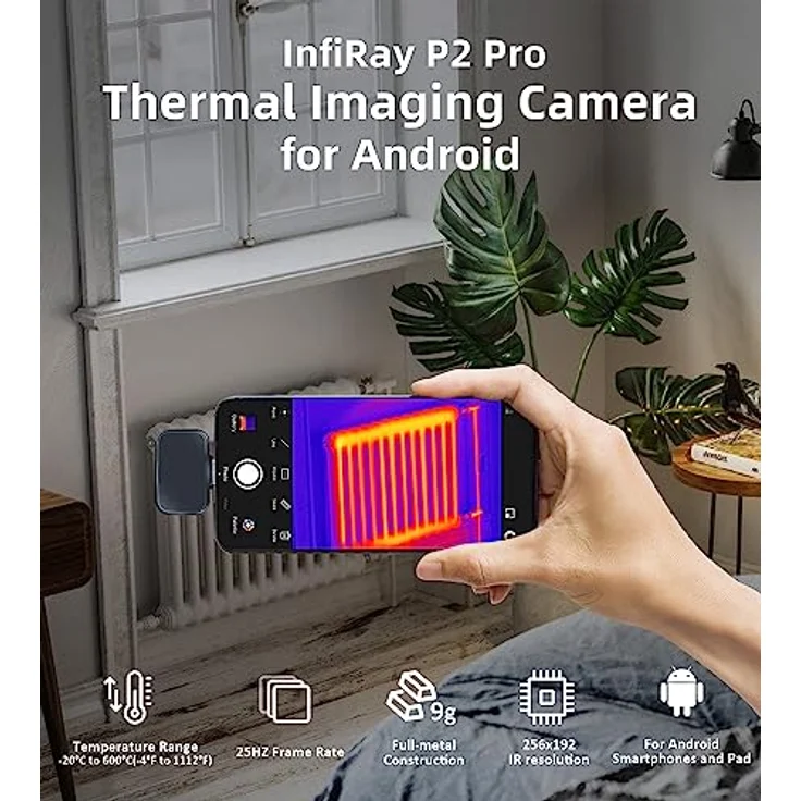 InfiRay P2 Pro Wärmebildkamera Android, 9g Vollmetallgehäuse, Messtemperaturbereich -20°C~550°C, 256X192 Auflösung, unterstützt Android 9.0 und höher – Bild 2