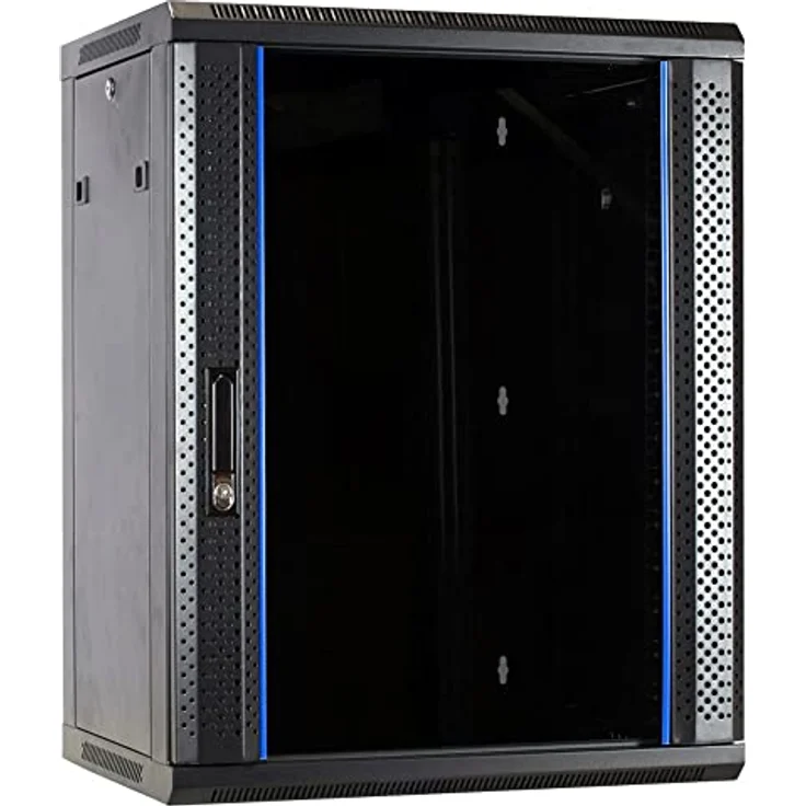 DSIT 15HE Netzwerkschrank (Serverschrank) 19 Zoll Wandmontage - mit Glastür (BxTxH) 600 x 450 x 770 mm - Schwarz - Abschließbar - Traglast 60 kg - Robuste Konstruktion – Bild 1