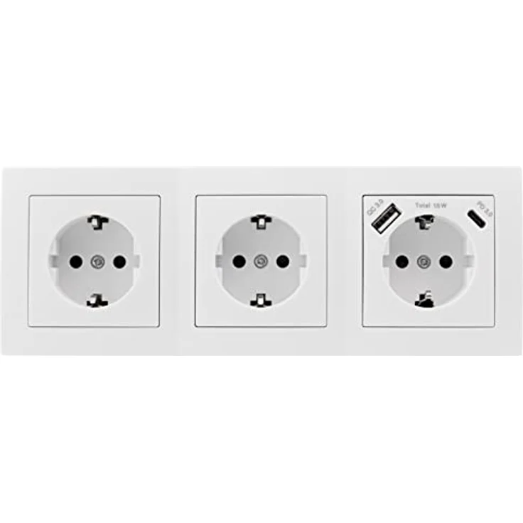 McPower MC POWER - Steckdosenblock Unterbausteckdosen, Flair, 3-Fach Steckdo Mehrfachsteckdose, weiß, USB-C und USB-A Ports, 18W PowerDelivery - Preisvergleich – Bild 2