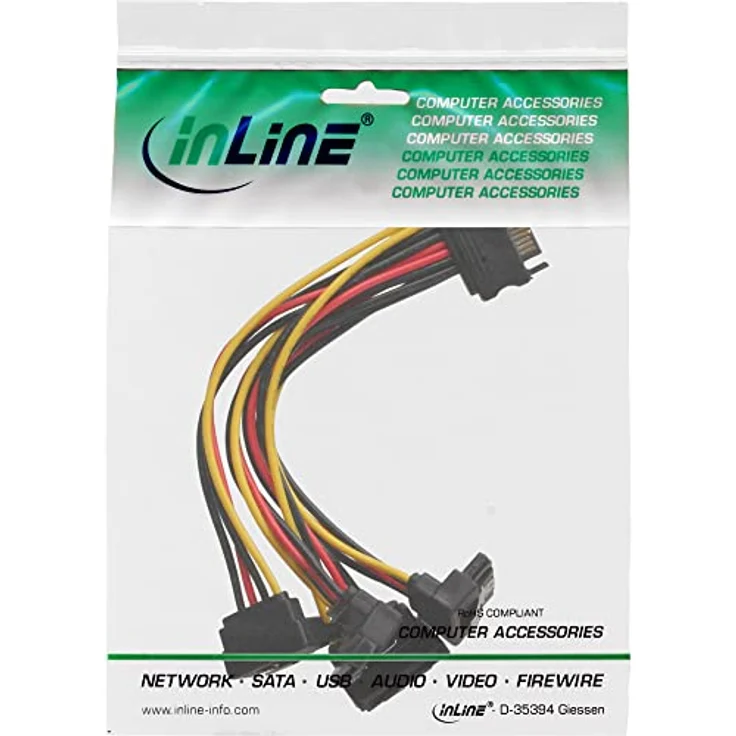 InLine 29683V SATA Strom-Y-Kabel, SATA Buchse an 4x SATA Stecker gewinkelt, mit Sicherheitslaschen, 0,15m – Bild 2