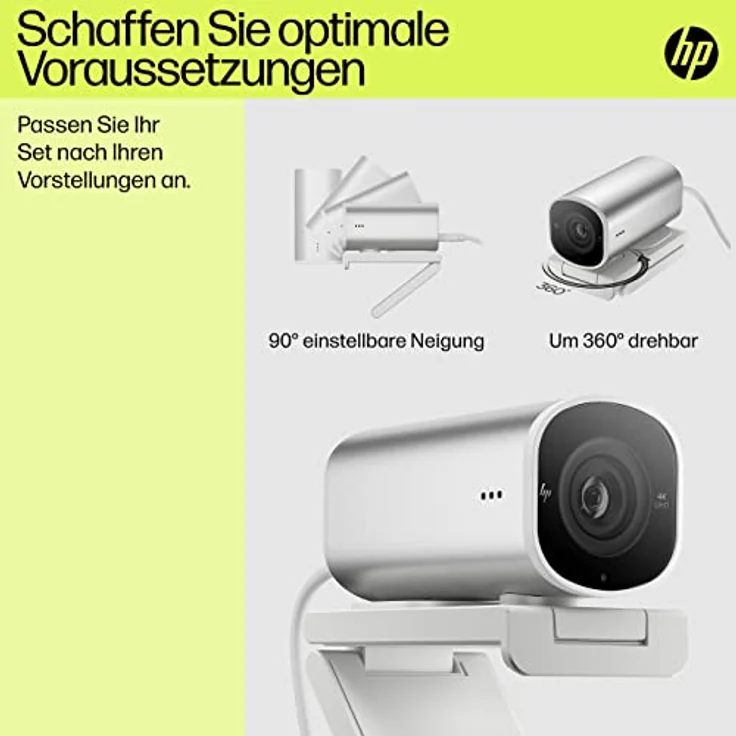 HP 960 4K Streaming Webcam | 4K UHD Auflösung | 60 FPS | 100° Sichtfeld | 360° schwenkbar | KI unterstützt | Autofokus | HDR | 2 Dual-Mikrofone| USB-A | magnetische Abdeckung | silber – Bild 4