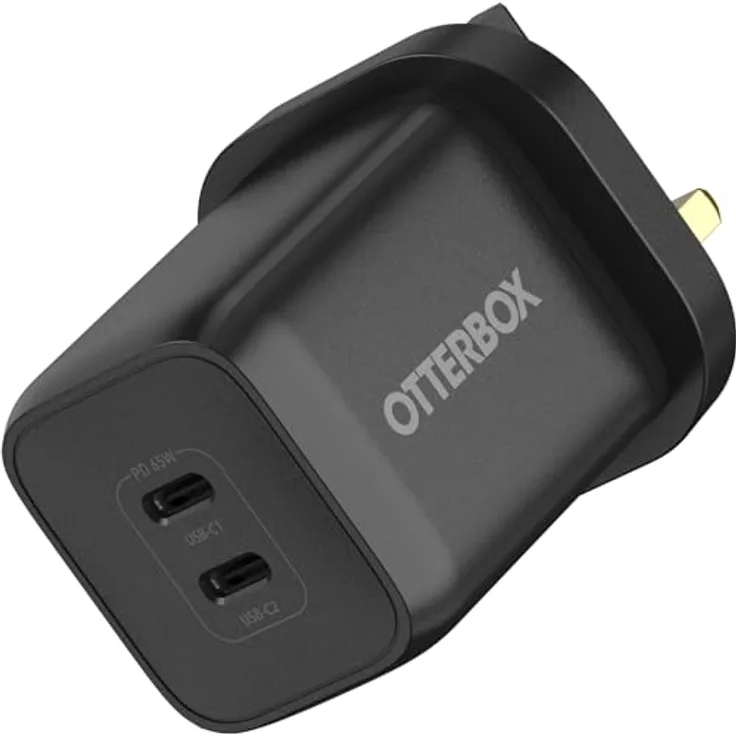 OtterBox Standard UK 65W USB-C PD GaN 2 Port Ladegerät, 45W USB-C PD + 20W USB-C PD, Schnelllade Gerät für Smartphone und Tablets, Sturzgeschützt und Robust, Schwarz