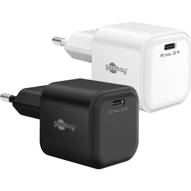 Goobay USB-C™ PD GaN Schnellladegerät Nano (20 W), kompaktes Wandladegerät in schwarz, geeignet für Smartphones und Tablets