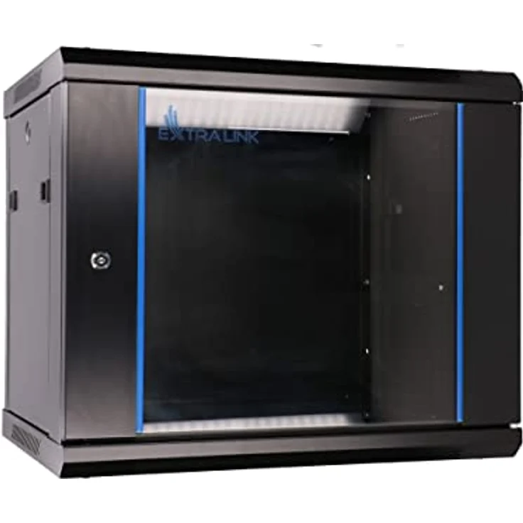 Extralink EX.3968 Rack 9U, Wandmontiertes Serverschrank-Regal (19 Zoll, schwarz), mit gehärteter Glasfront und Kühlungsoptionen – Bild 1
