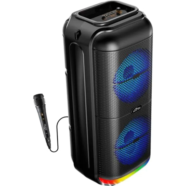 media-tech Tragbarer Bluetooth-Lautsprecher MT3183, 50W RMS, Karaoke, Bunte Disco-Beleuchtung, Bluetooth 5.3, AUX, Micro-SD, USB - BT Power Audio, Blau