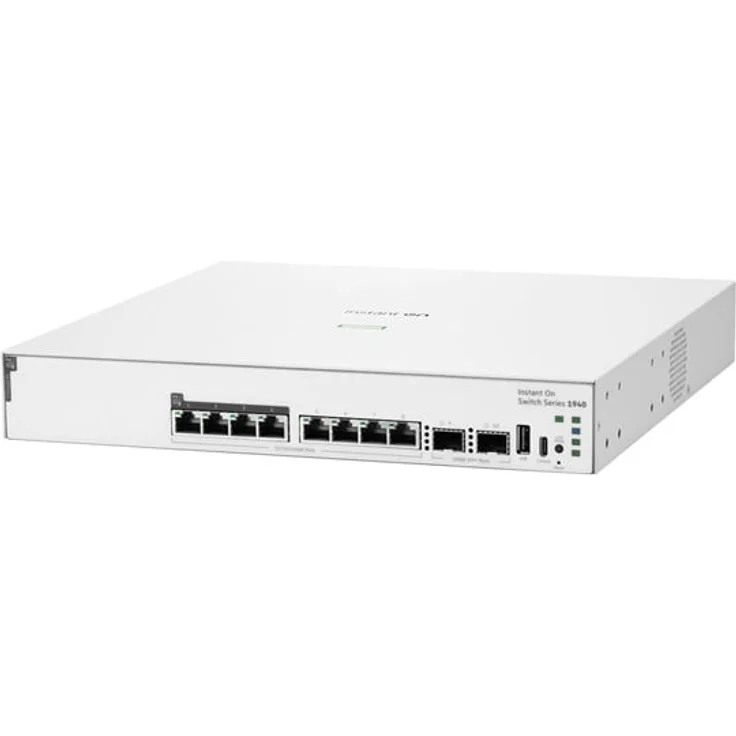 Hewlett Packard Enterprise HPE Networking Instant On 1940, L2+ Managed Switch mit 4 x 10GBase-T PoE++, 2 x SFP+ Uplink, seitlicher Luftstrom, rack- und wandmontierbar