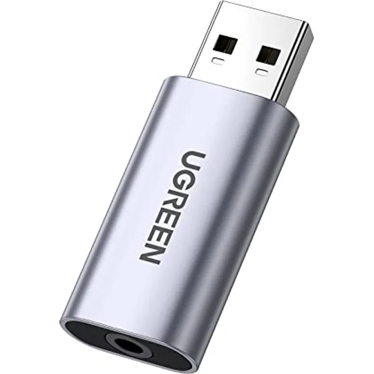 UGREEN USB Externe Soundkarte USB A auf 3,5 mm Adapter, Plug and Play, 24 bit/96 kHz Audioausgang, Aluminiumlegierung, kompakt