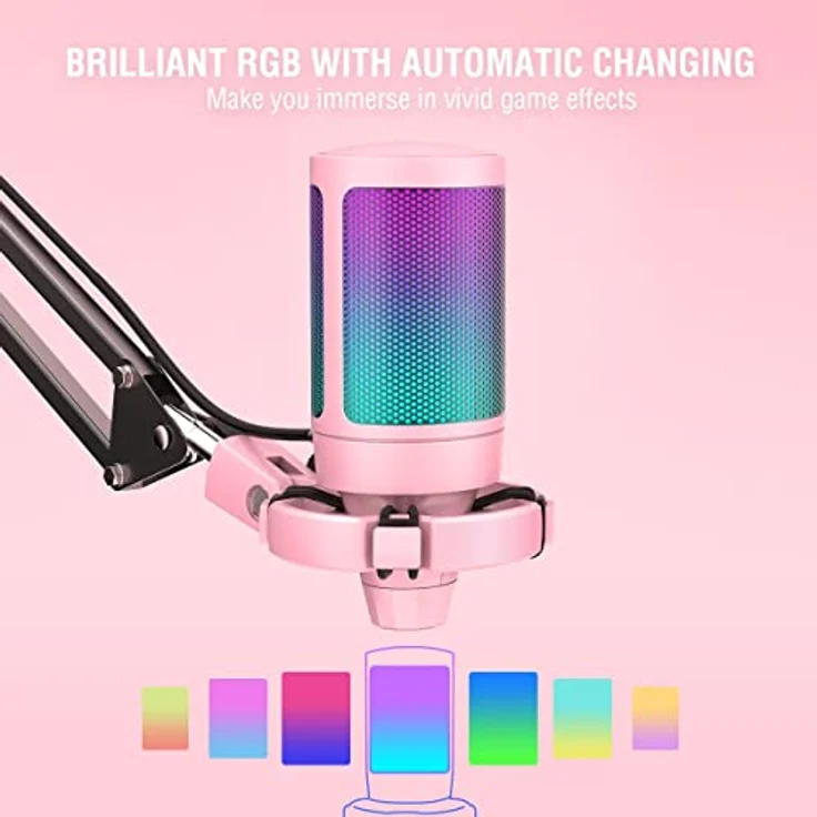 FIFINE Gaming Mikrofon mit Arm, USB Microphone pc für MAC PS4 PS5 mit Stummschalttaste, Popfilter, Shock Mount für Streaming Podcast Studio – Bild 4
