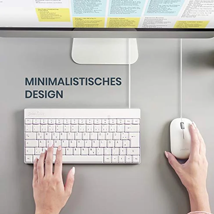 Perixx PERIDUO-212 Kompaktes Mini Tastatur und Maus Set, USB-Kabel, Deutsches Layout, Weiß, Ergonomisches Design und Präzise Maus – Bild 2