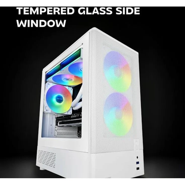 Mars Gaming MC-Onyx, MicroATX Gaming-Gehäuse mit Metall-Mesh-Front, gehärtetem Glas-Seitenfenster, 3 ARGB Lüftern und Flüssigkeitskühlung bis 240mm, Weiß – Bild 5